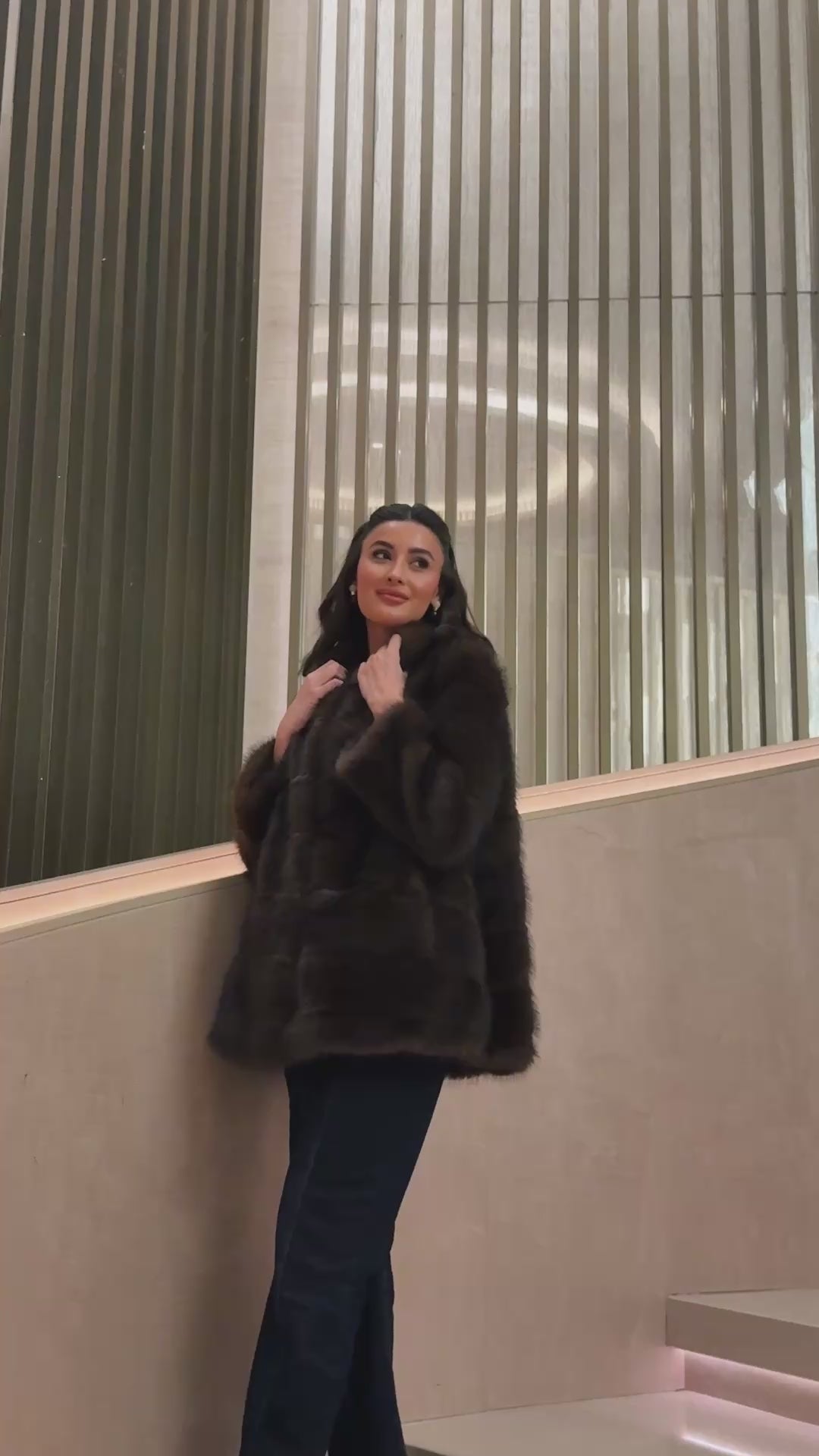 Dark Brown Faux Sable Fur Wide Collar Coat – shopaleena