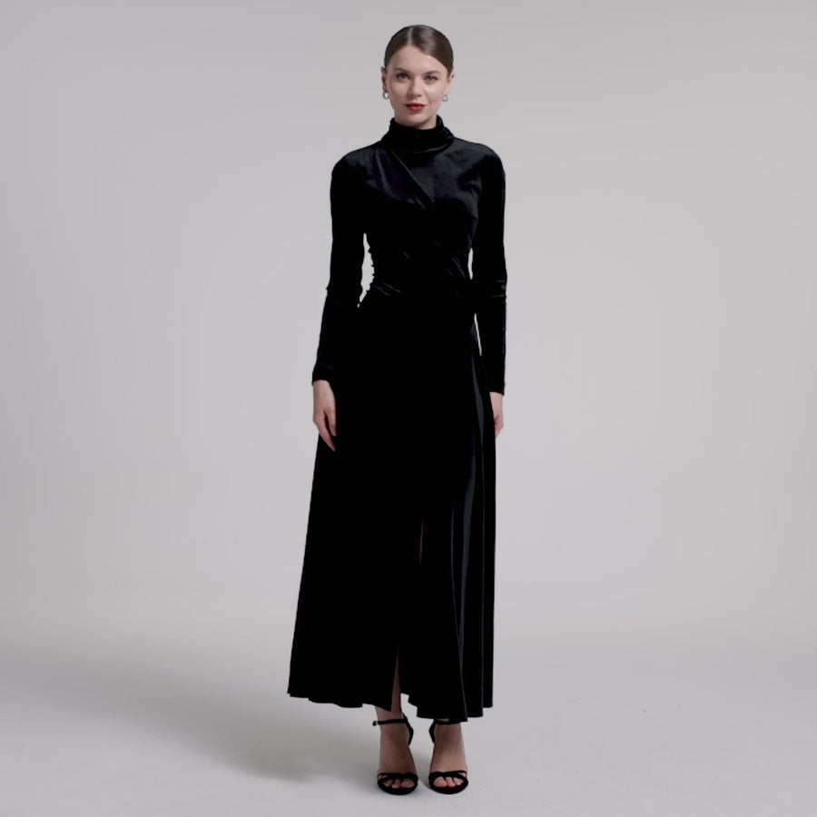 Black Velvet Mock Neck Maxi Dress