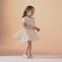 Beige Short Sleeves Taffeta Dress