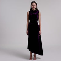 Purple Velvet Midi Dress With Asymmetric Skirt