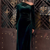 Dark Green Velvet Bare Shoulder Maxi Dress