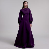 Dark Purple Crepe A-Line Gown