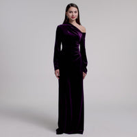 Purple Velvet Bare Shoulder Maxi Dress