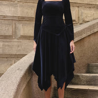 Square Neck Long Sleeve Velvet Dress