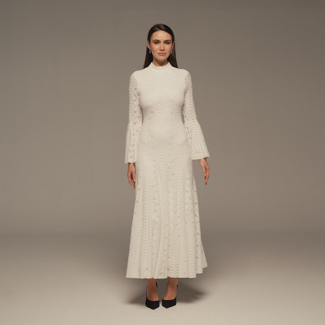 White Long Flared Sleeve Lace Dress – shopaleena
