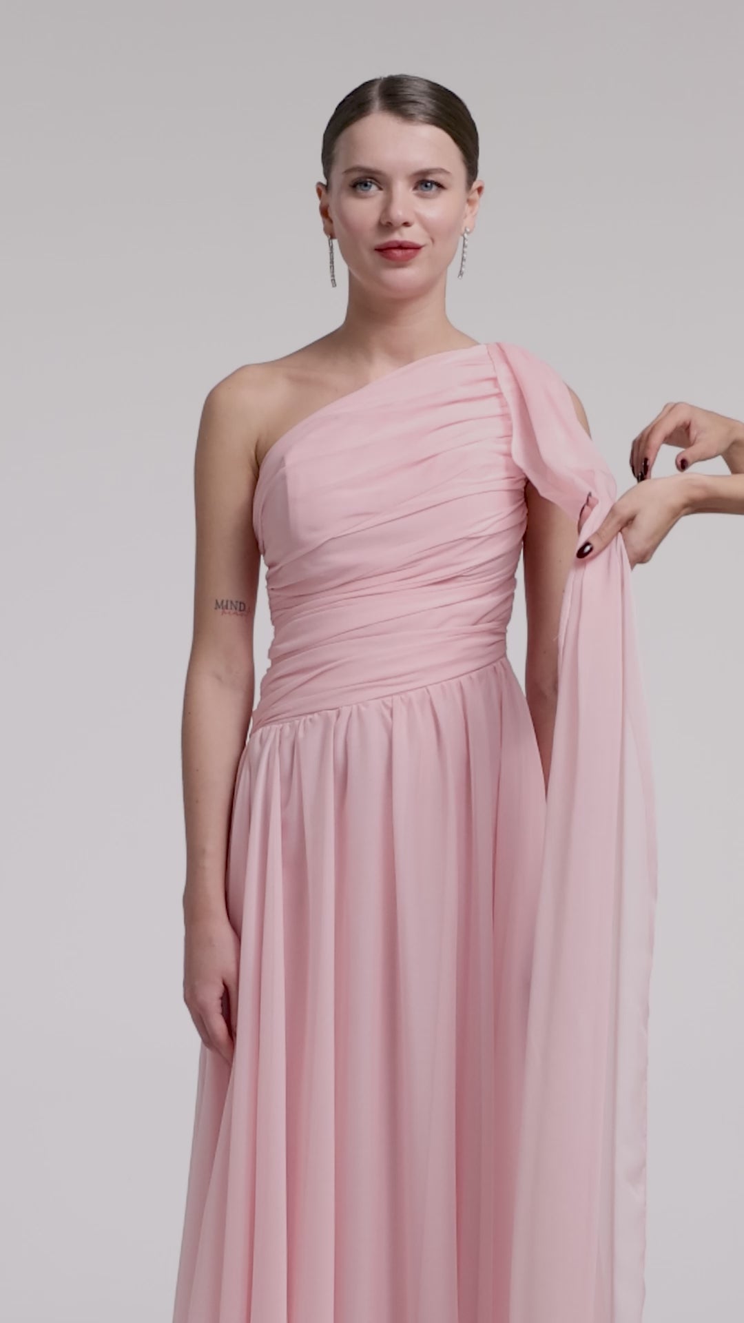 Pink Drapped Long One Shoulder Dress | فستان وردي طويل بكتف