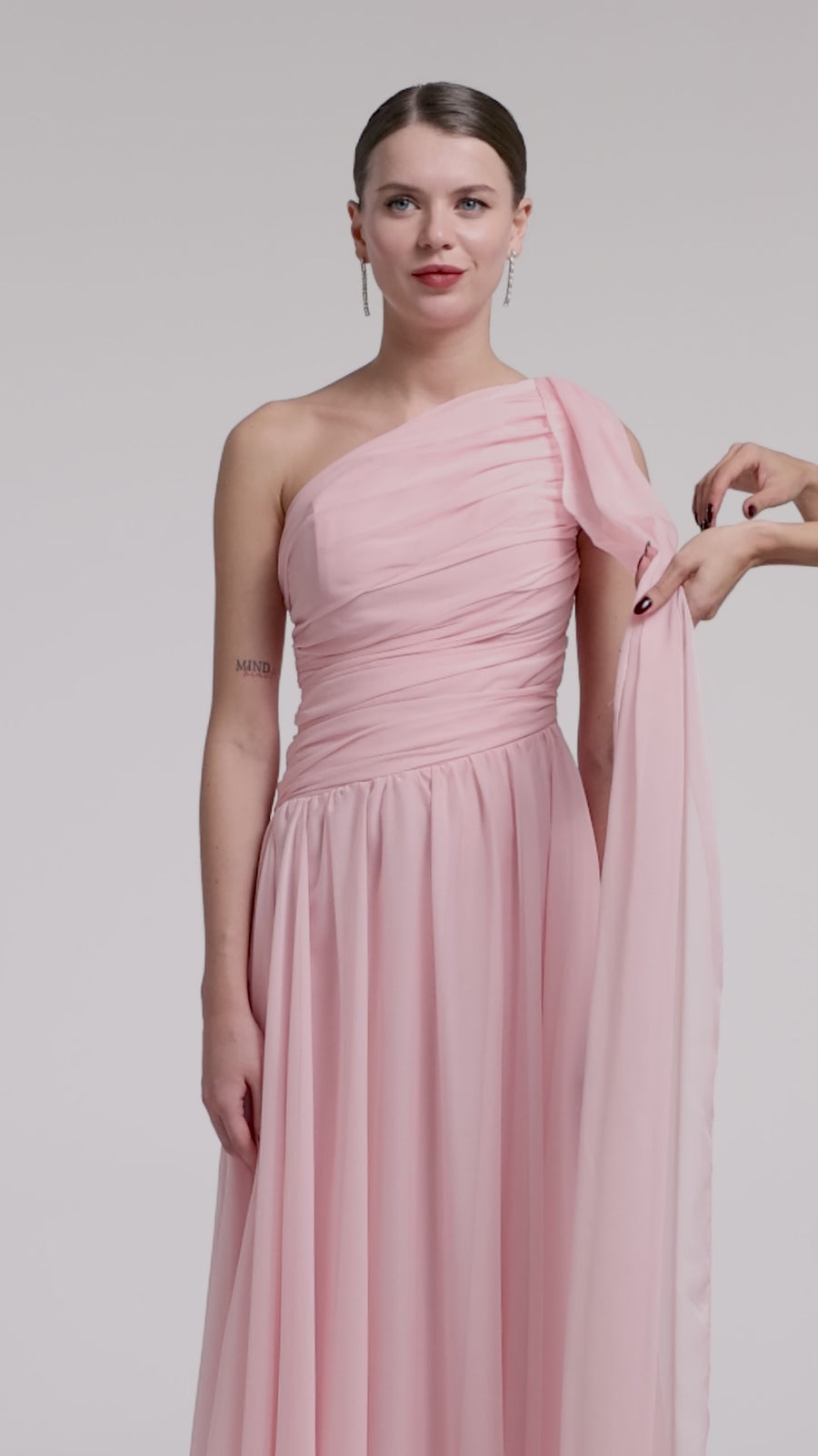 Pink Drapped Long One Shoulder Dress