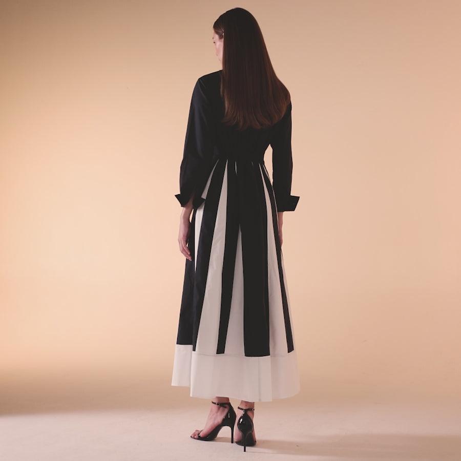 Black & White Long Sleeve A-line Maxi Dress