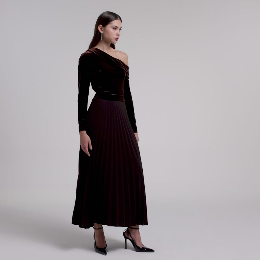 Off Shoulder Long Sleeve Velvet Maxi Dress