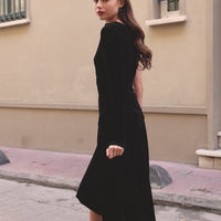 One-Shoulder Velvet Dress with Asymmetric Hemline