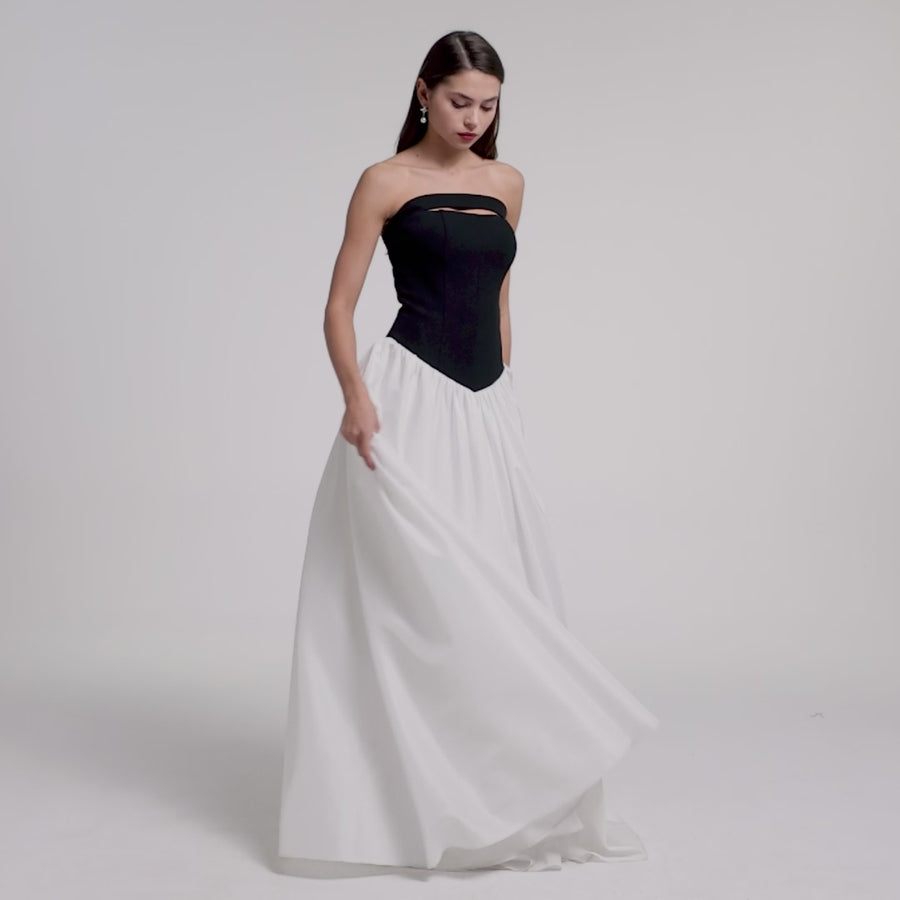 Crepe-Taffeta Contrast Gown