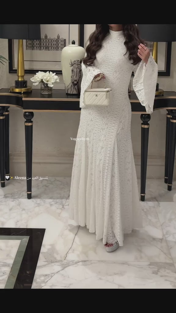 White Long Flared Sleeve Lace Dress – shopaleena