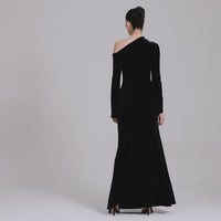 Black Velvet Bare Shoulder Maxi Dress