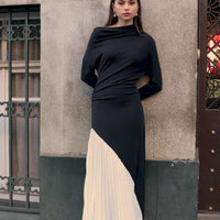 Asymmetric Neckline Pleated Maxi Dress