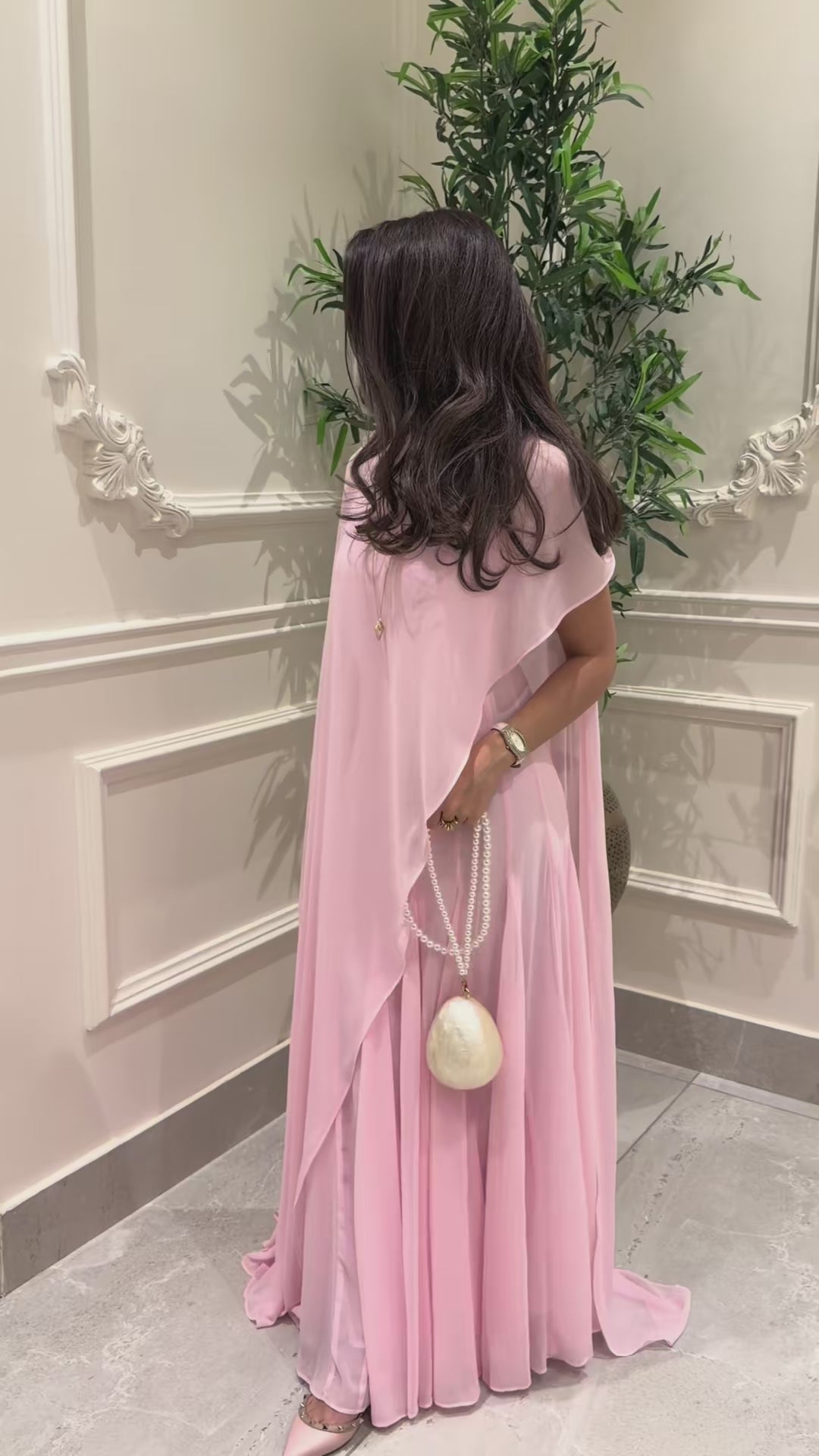 Light Pink Spaghetti Strap Maxi Dress with Sheer Chiffon Cape  shopaleena