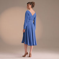 V-Neck Long Sleeve Midi Dress
