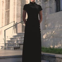 Short Sleeve Velvet Maxi Dress