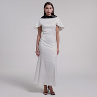 Satin Contrast Cape-Sleeve Dress with Back Tie Detail