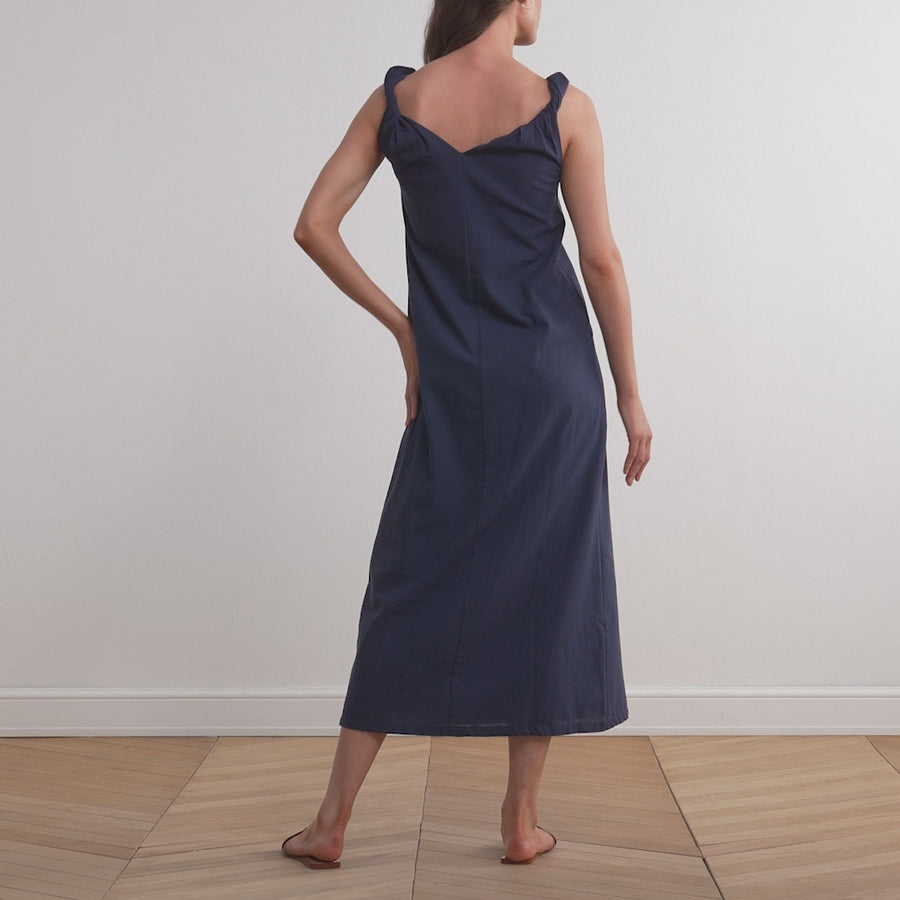 Sleeveless Loose Midi Dress in Linen Cotton Blend