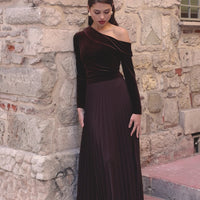 Off Shoulder Long Sleeve Velvet Maxi Dress