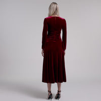 Red Velvet Gathered Waist Maxi Dress