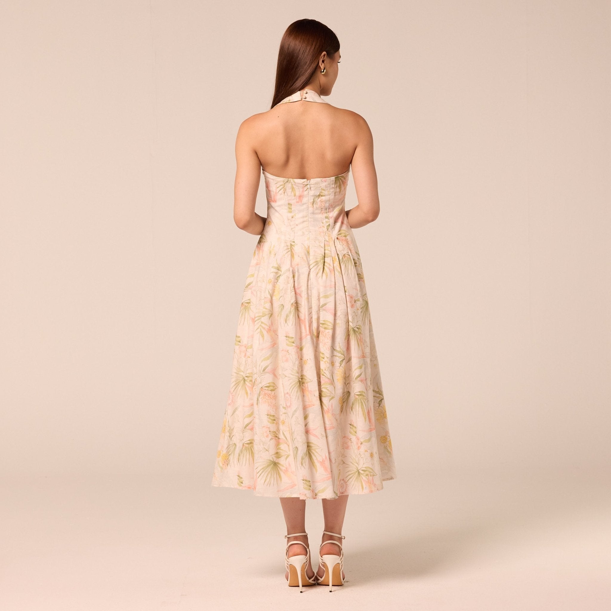 Printed Halter Neck A-Line Dress - shopaleena