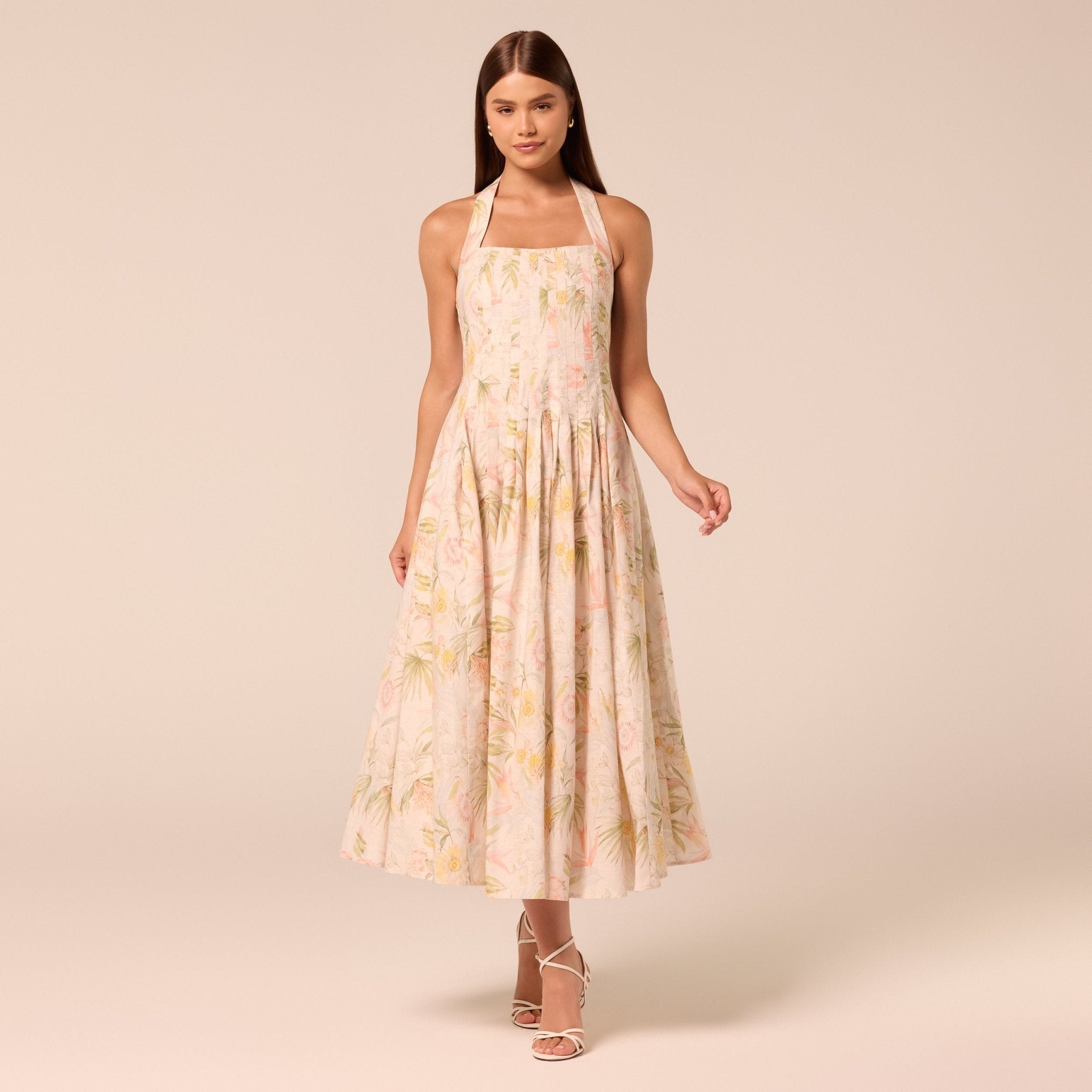 Printed Halter Neck A-Line Dress - shopaleena