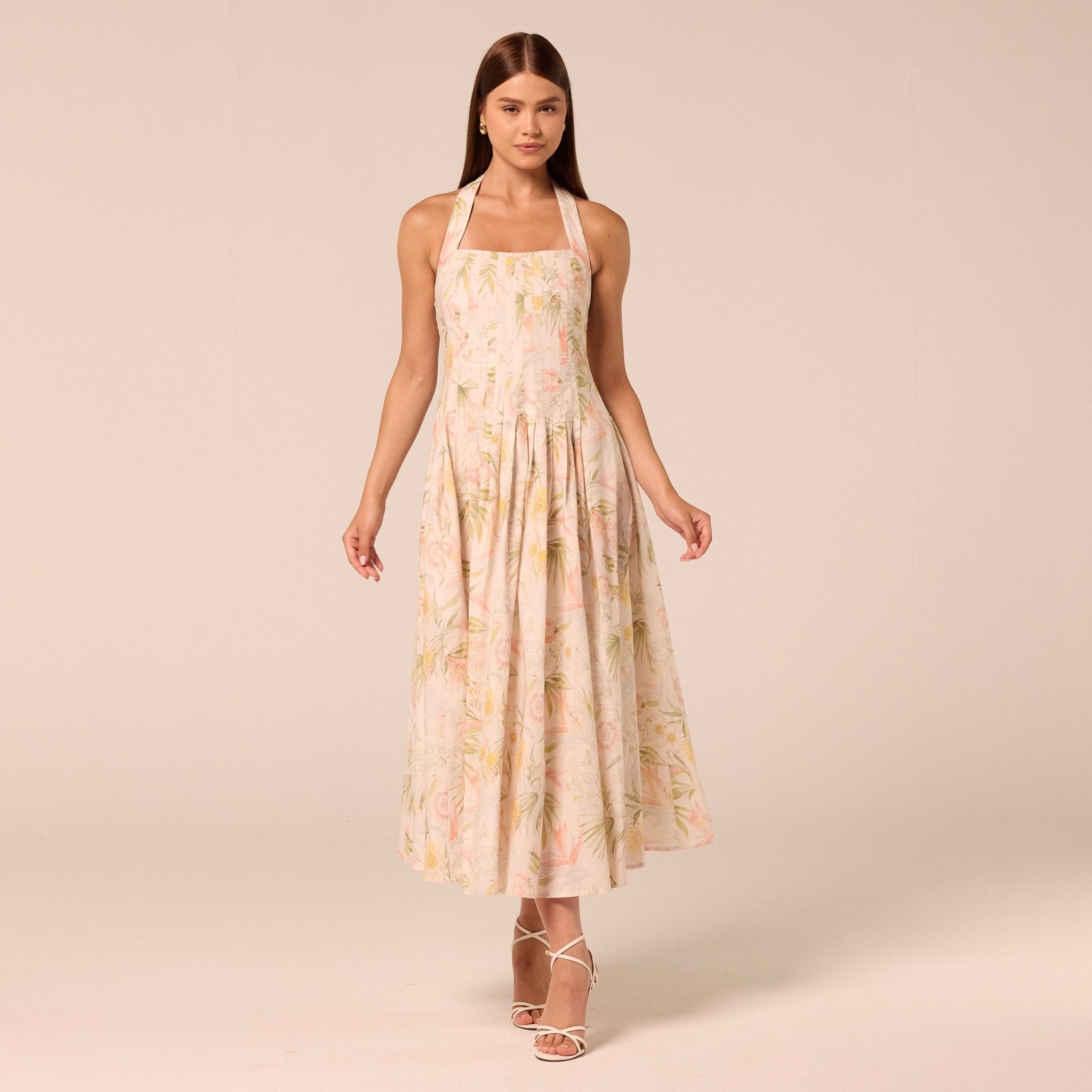 Printed Halter Neck A-Line Dress - shopaleena