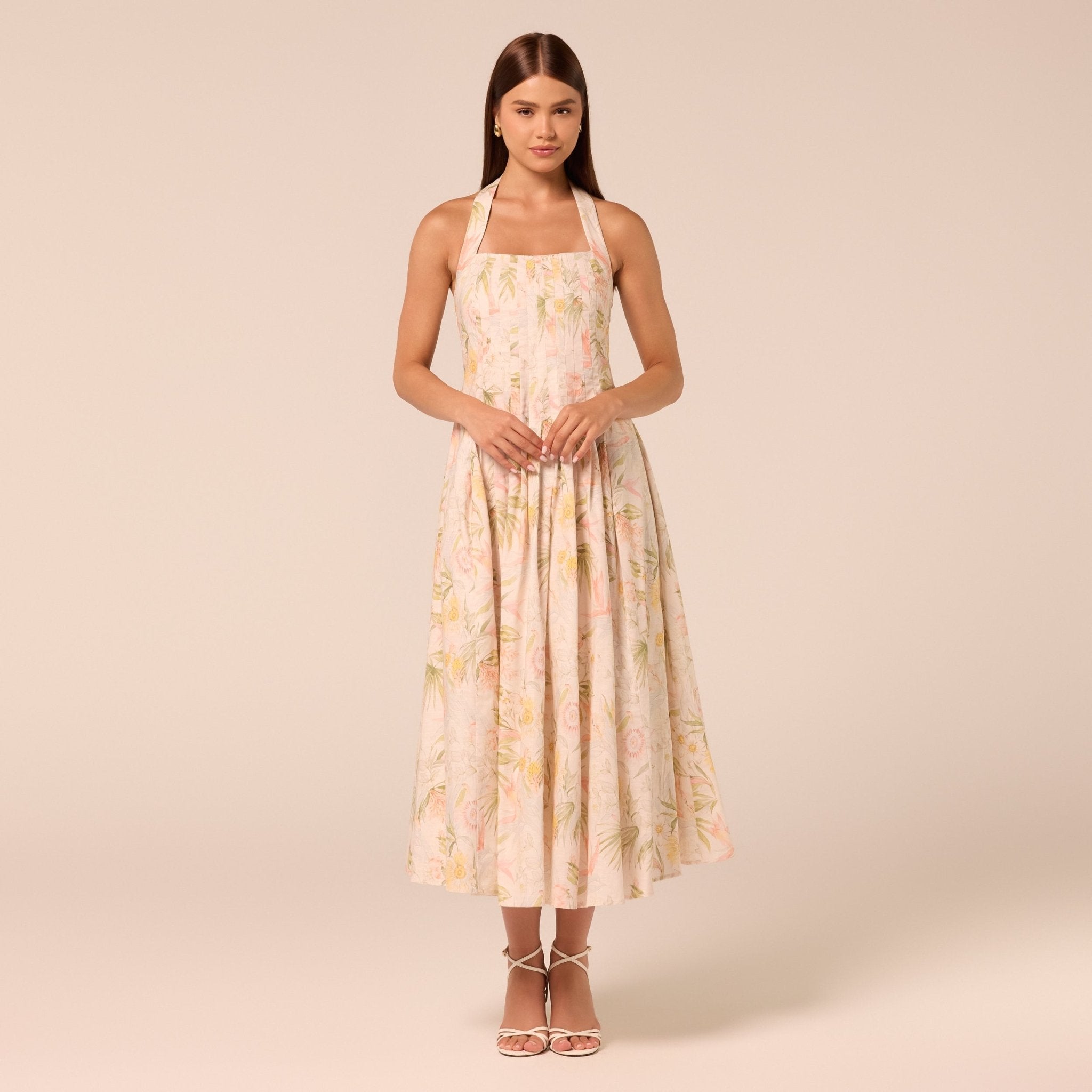 Printed Halter Neck A-Line Dress - shopaleena