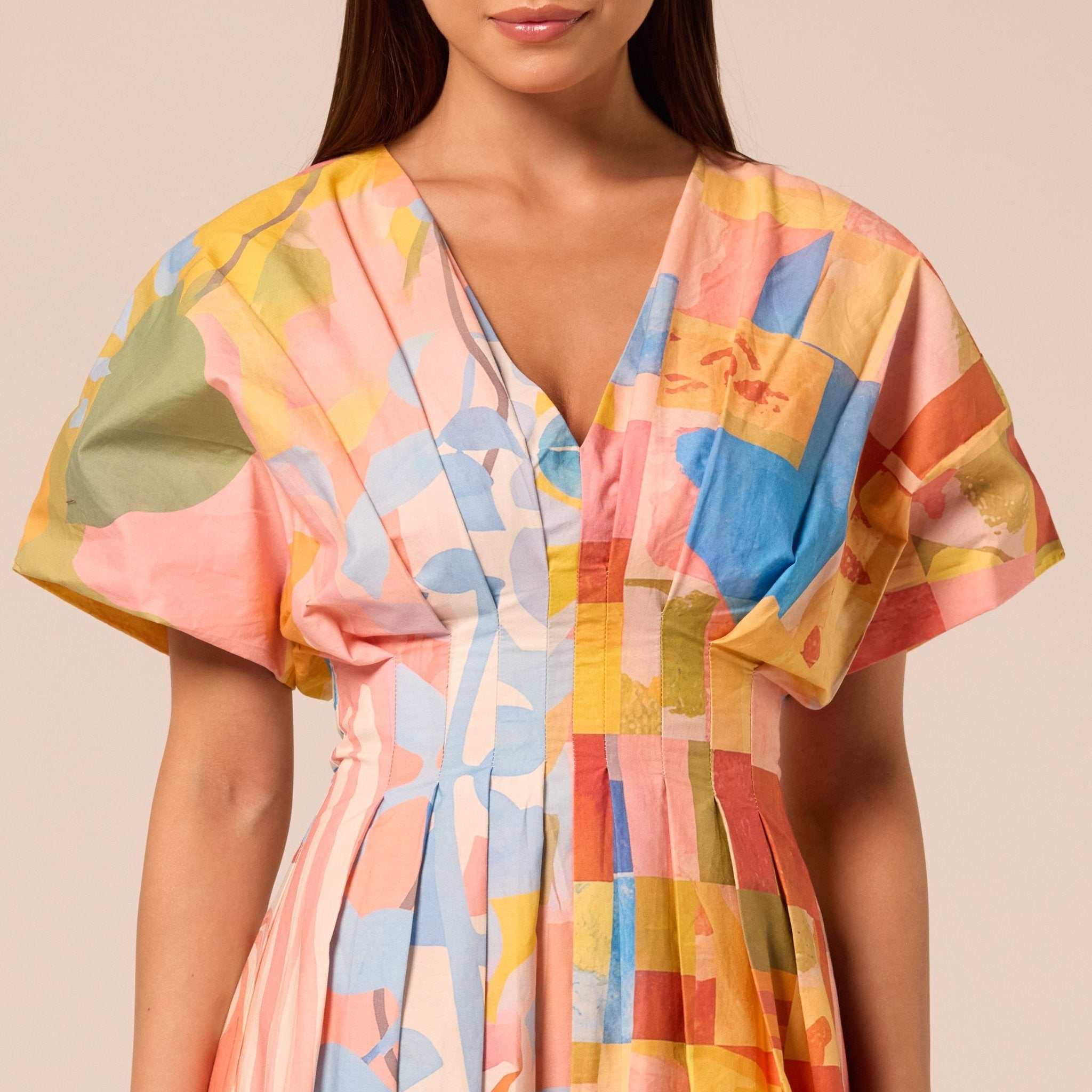 Printed Kimono Sleeve Cotton Dress - shopaleena