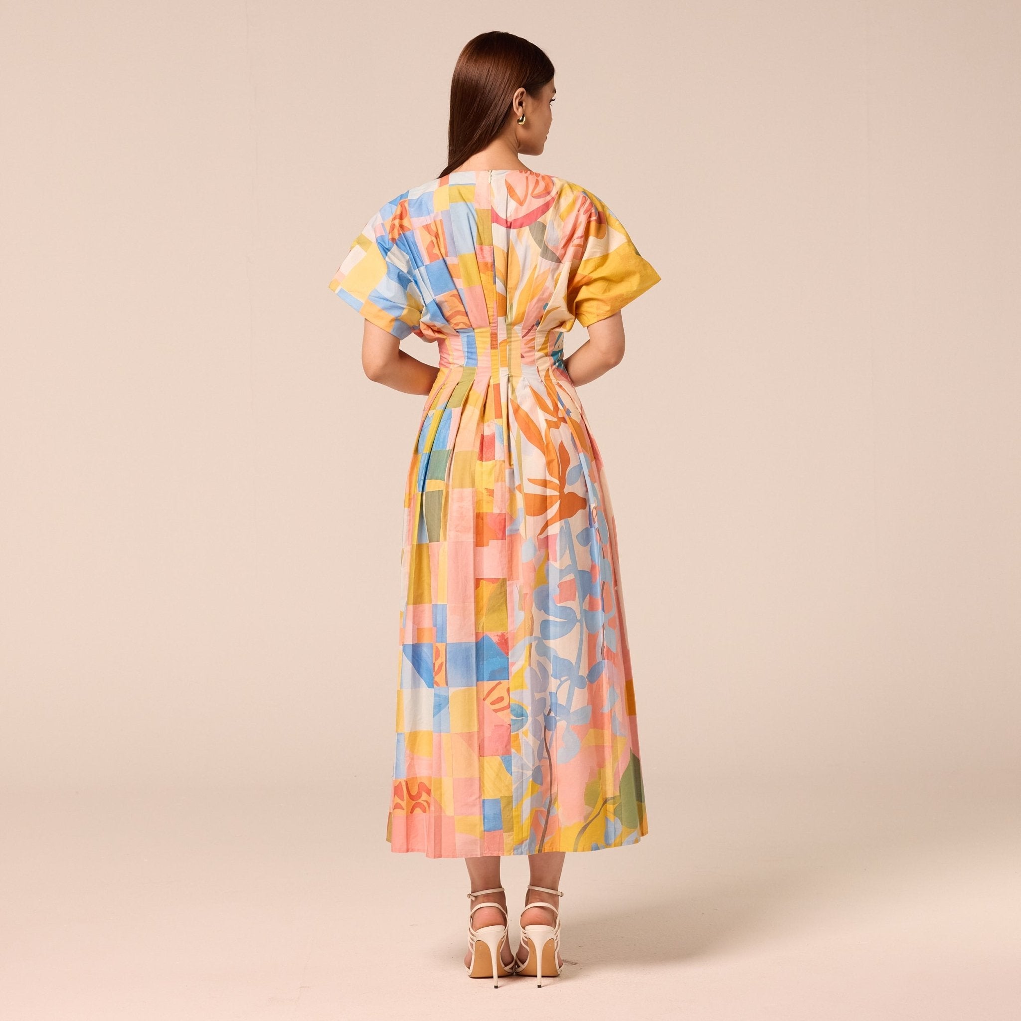Printed Kimono Sleeve Cotton Dress - shopaleena