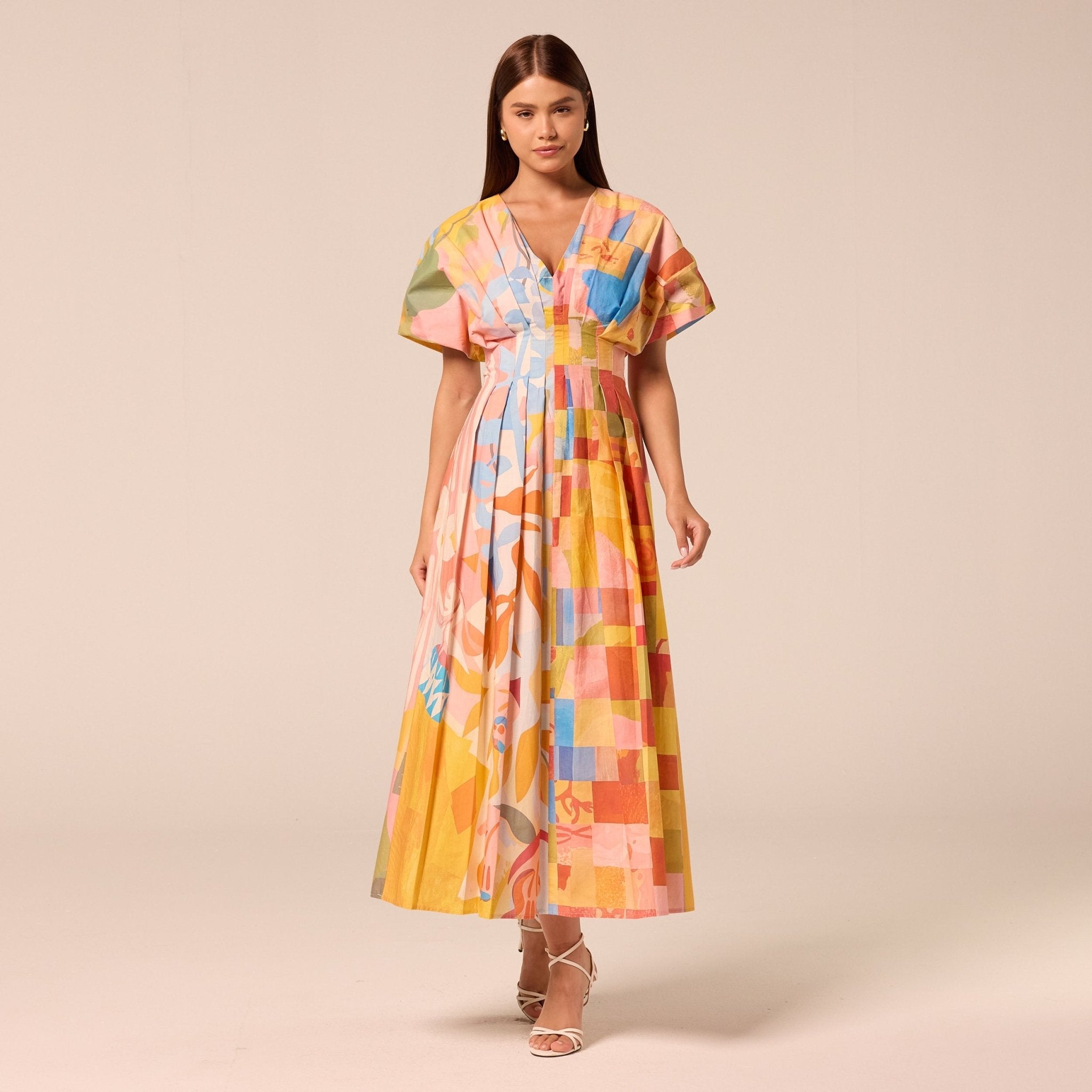 Printed Kimono Sleeve Cotton Dress - shopaleena