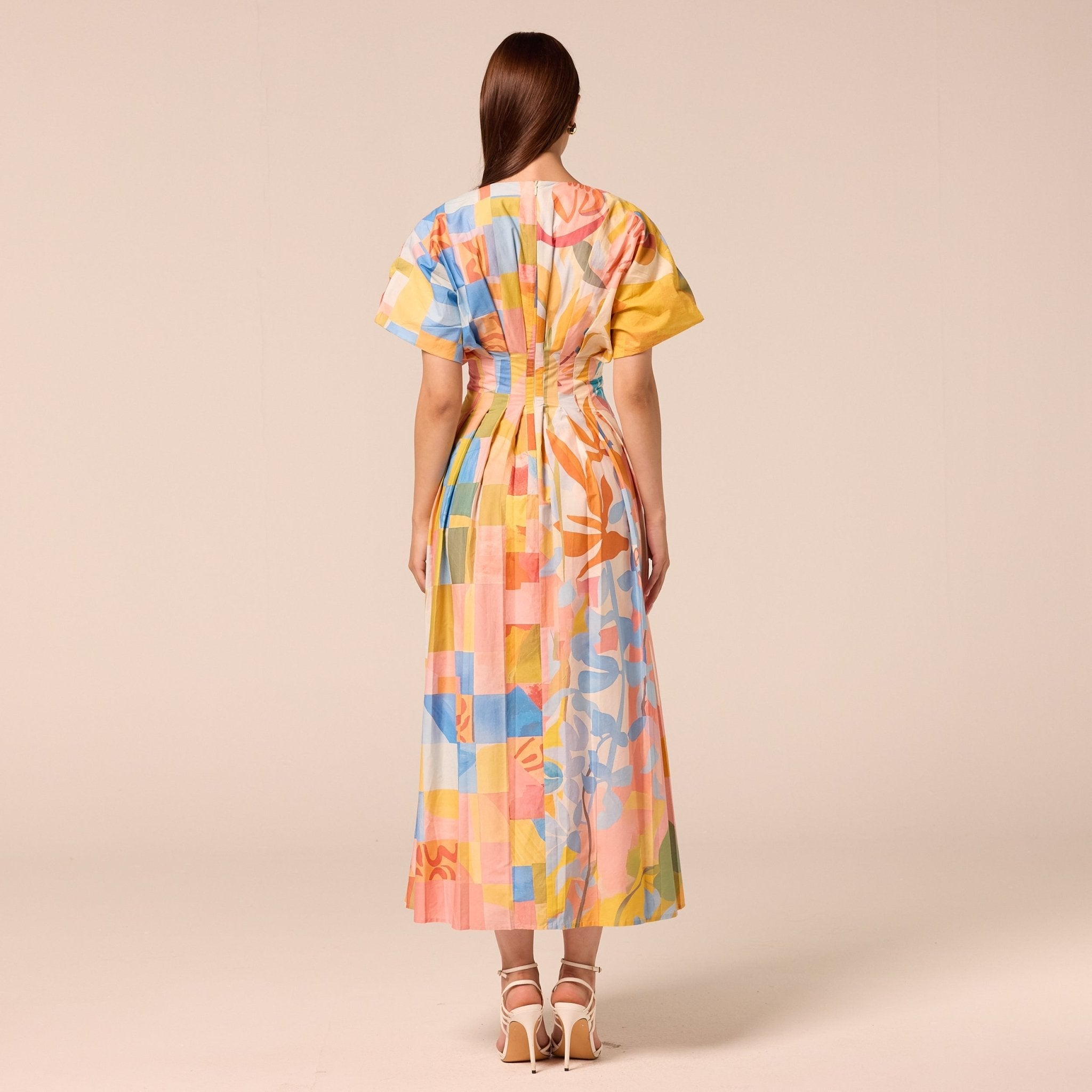 Printed Kimono Sleeve Cotton Dress - shopaleena
