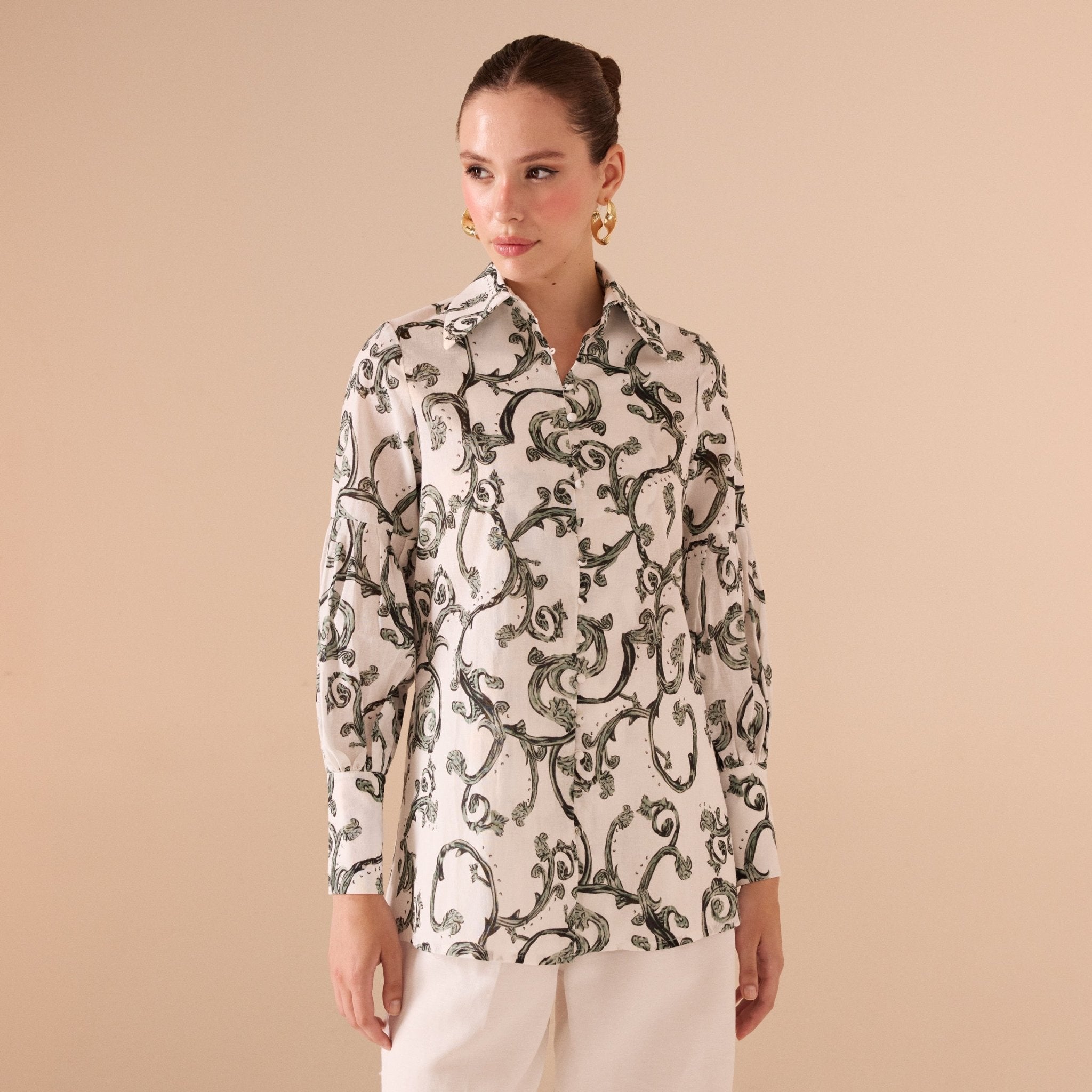 Printed Linen Shirt - shopaleena