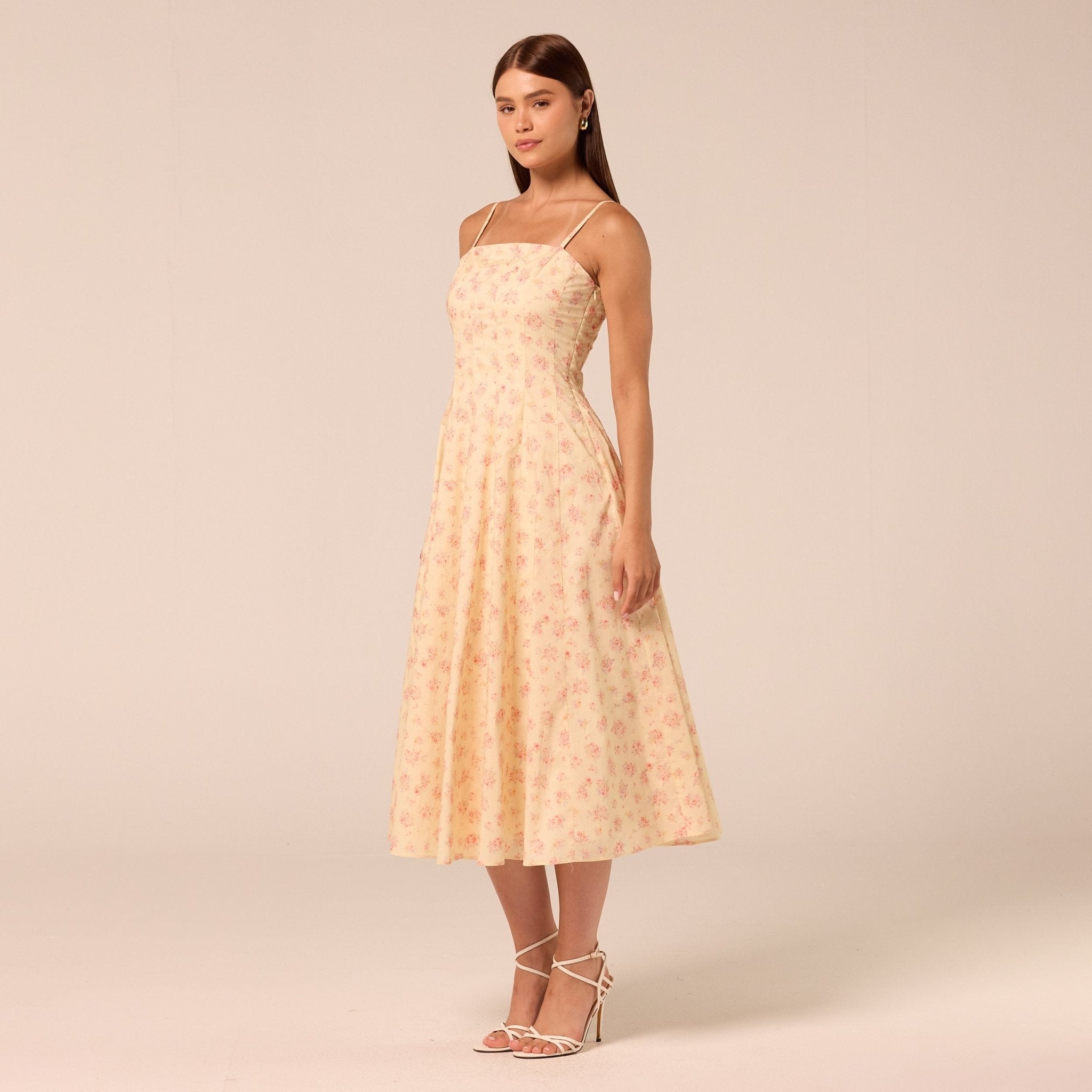 Printed Spaghetti Strap Midi Dress - shopaleena