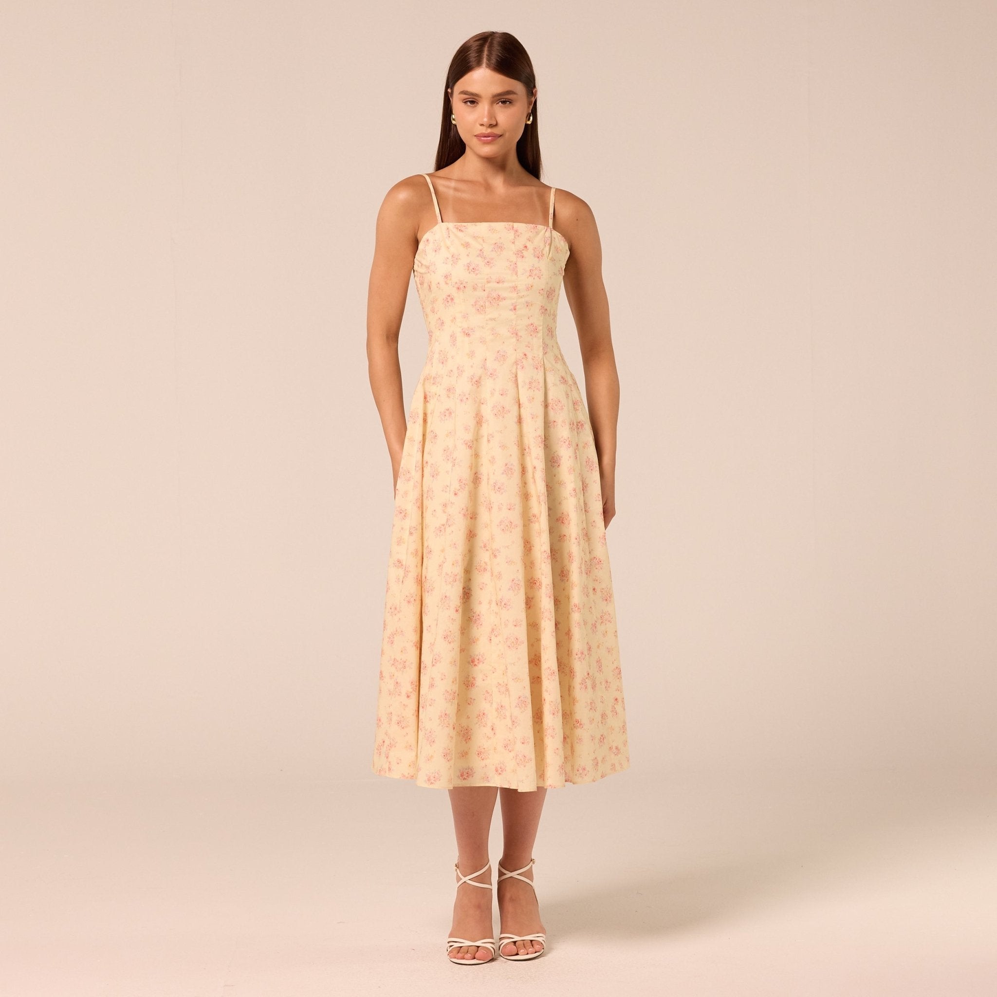 Printed Spaghetti Strap Midi Dress - shopaleena
