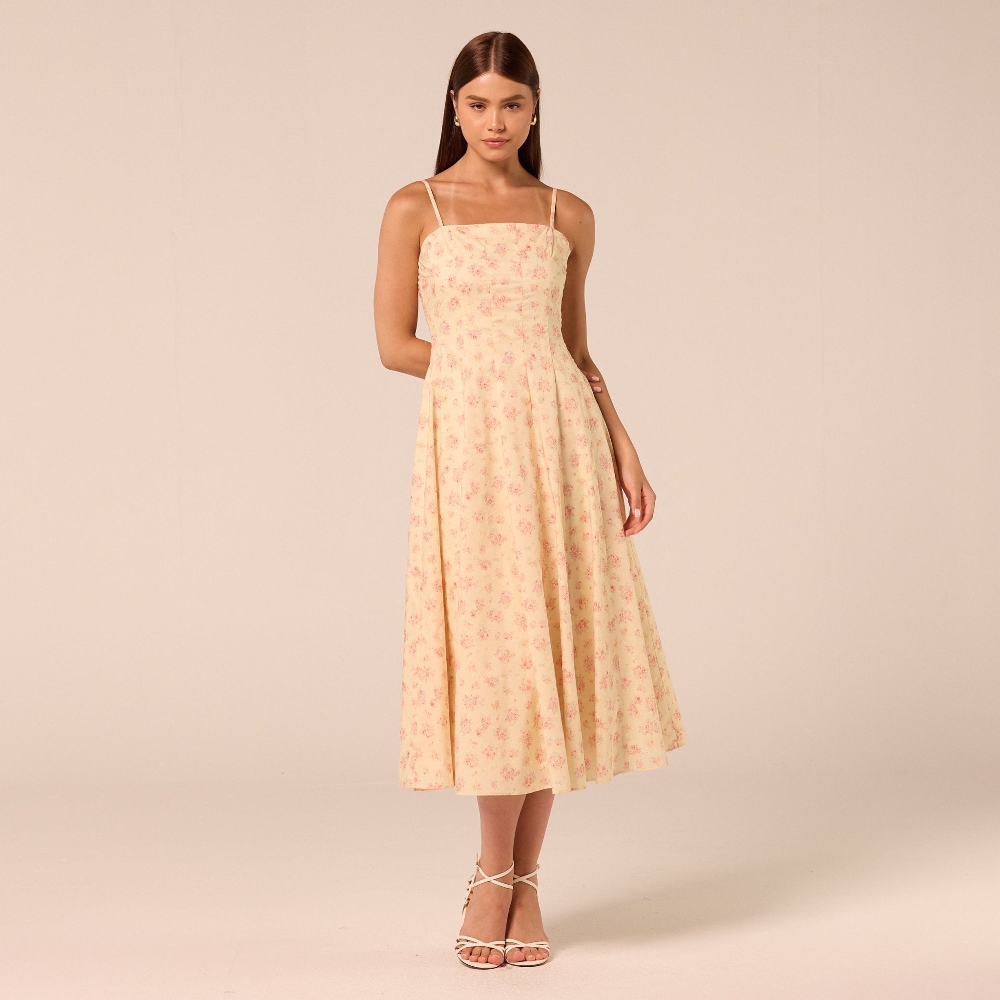 Printed Spaghetti Strap Midi Dress - shopaleena