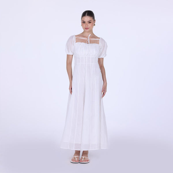 short sleeve white maxi dress White Cotton Puff Short Sleeve Maxi Dress – shopaleena