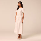 Puff Sleeve A-line Lace Midi Dress - shopaleena