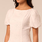 Puff Sleeve A-line Lace Midi Dress - shopaleena
