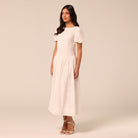 Puff Sleeve A-line Lace Midi Dress - shopaleena