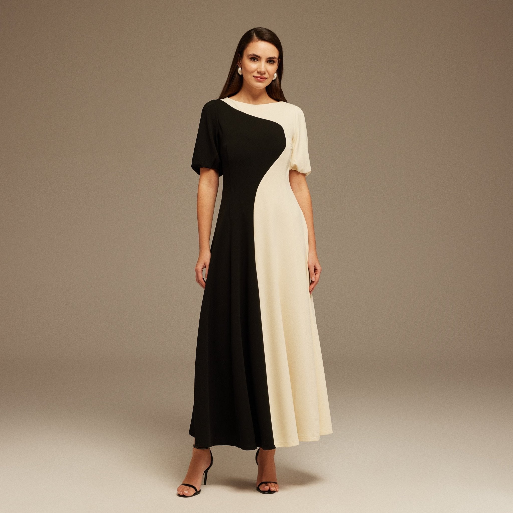 Puff Sleeve long crepe dress - shopaleena