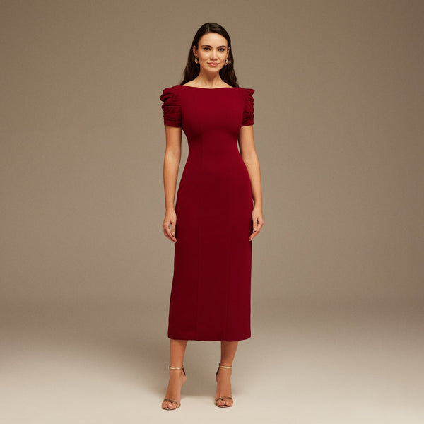 puffy dress midi Puffy Short Sleeves Midi Dress – shopaleena