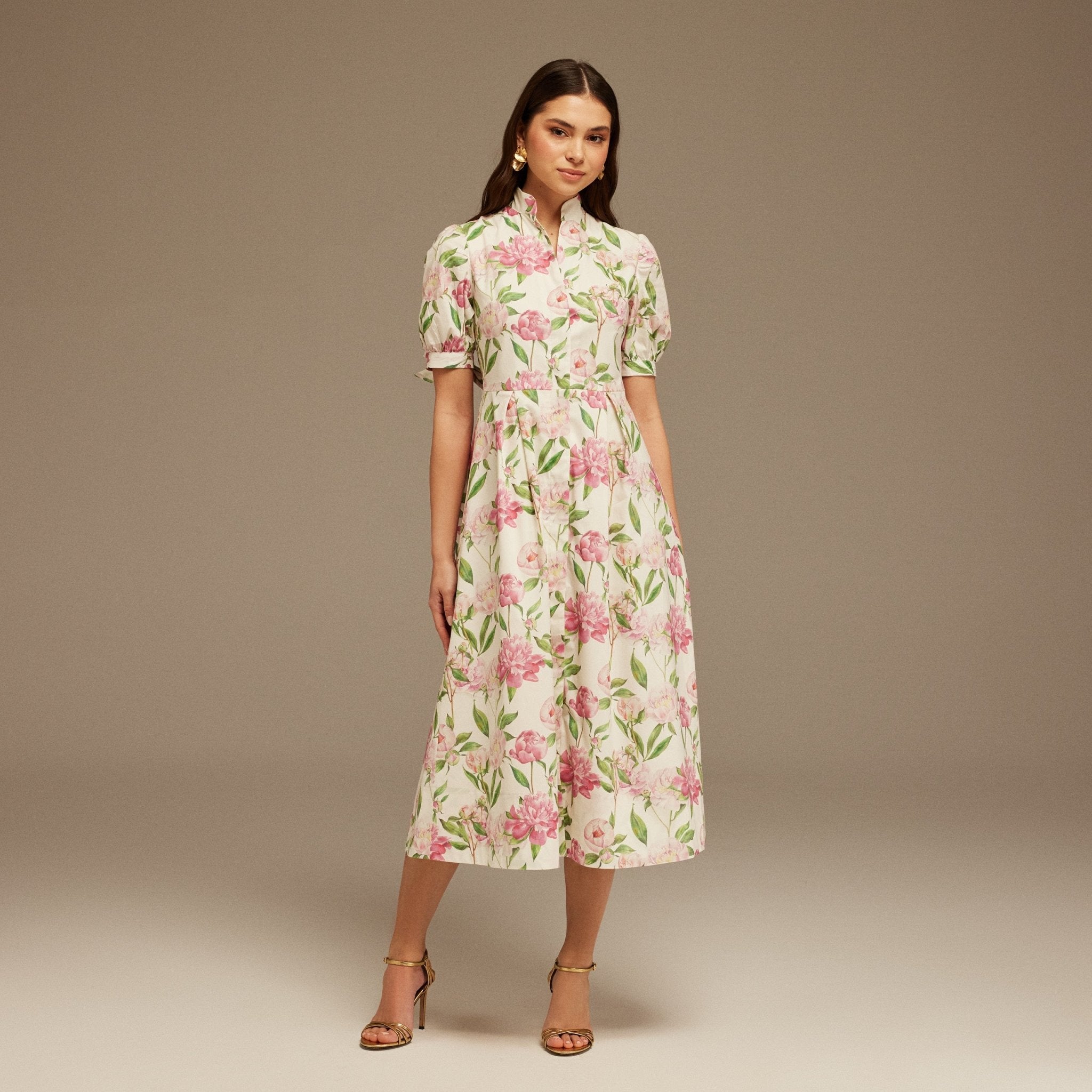 Puffy Sleeve Cotton Midi Dress - shopaleena