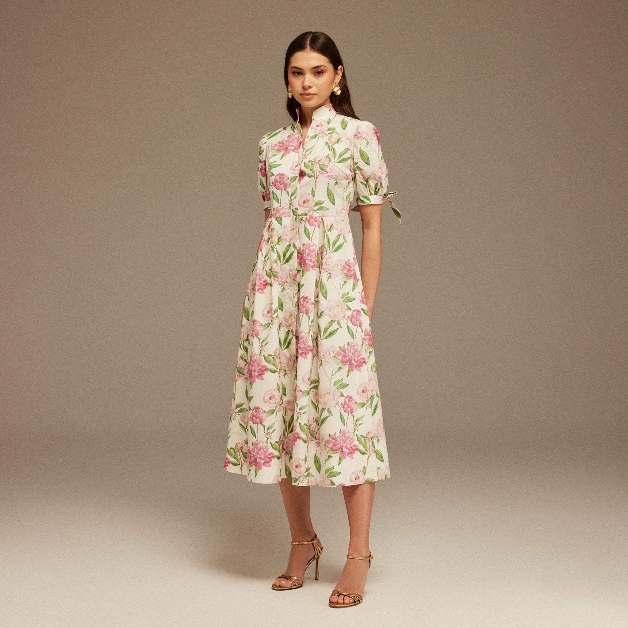 Puffy Sleeve Cotton Midi Dress - shopaleena