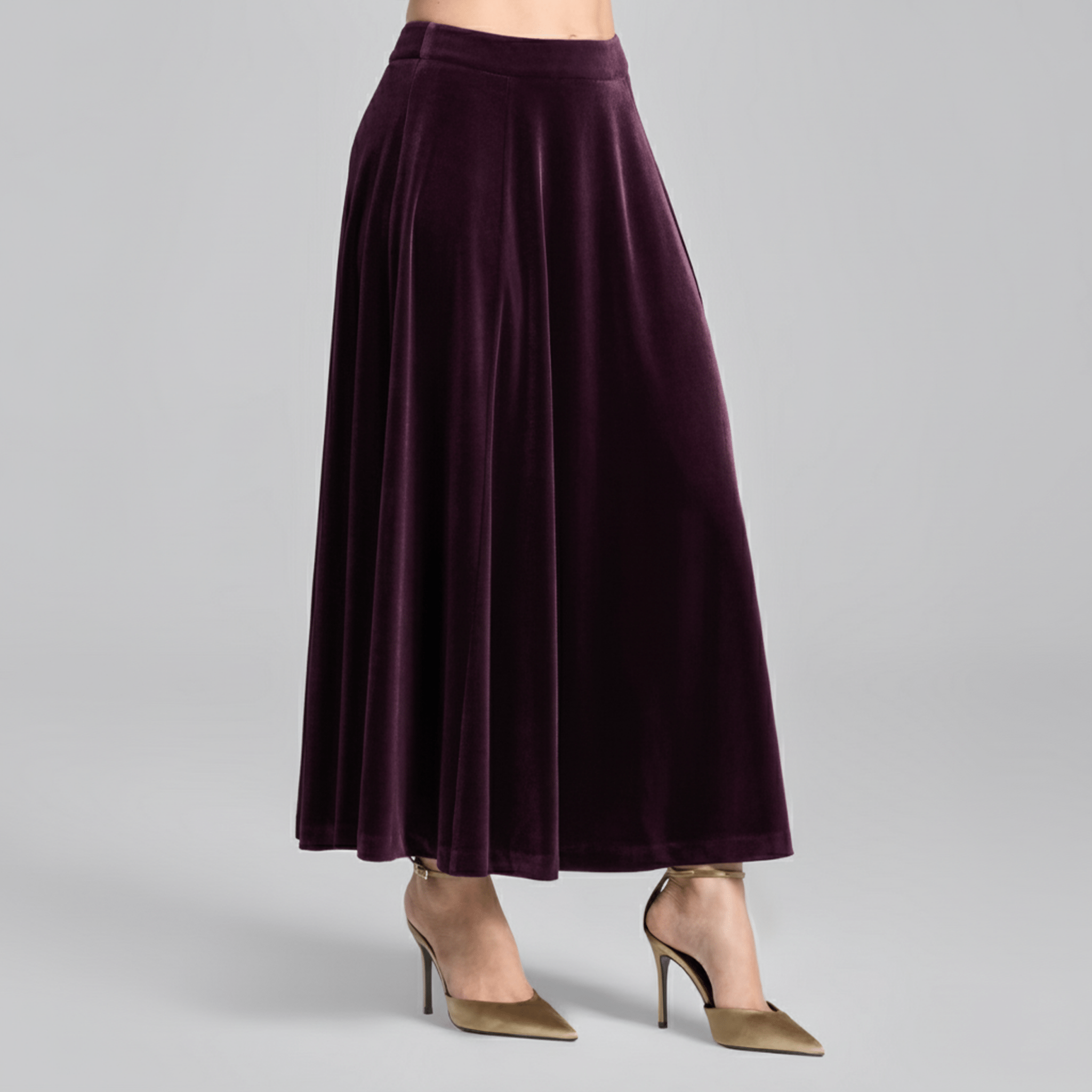 Purple A Line Velvet Midi Skirt - shopaleena