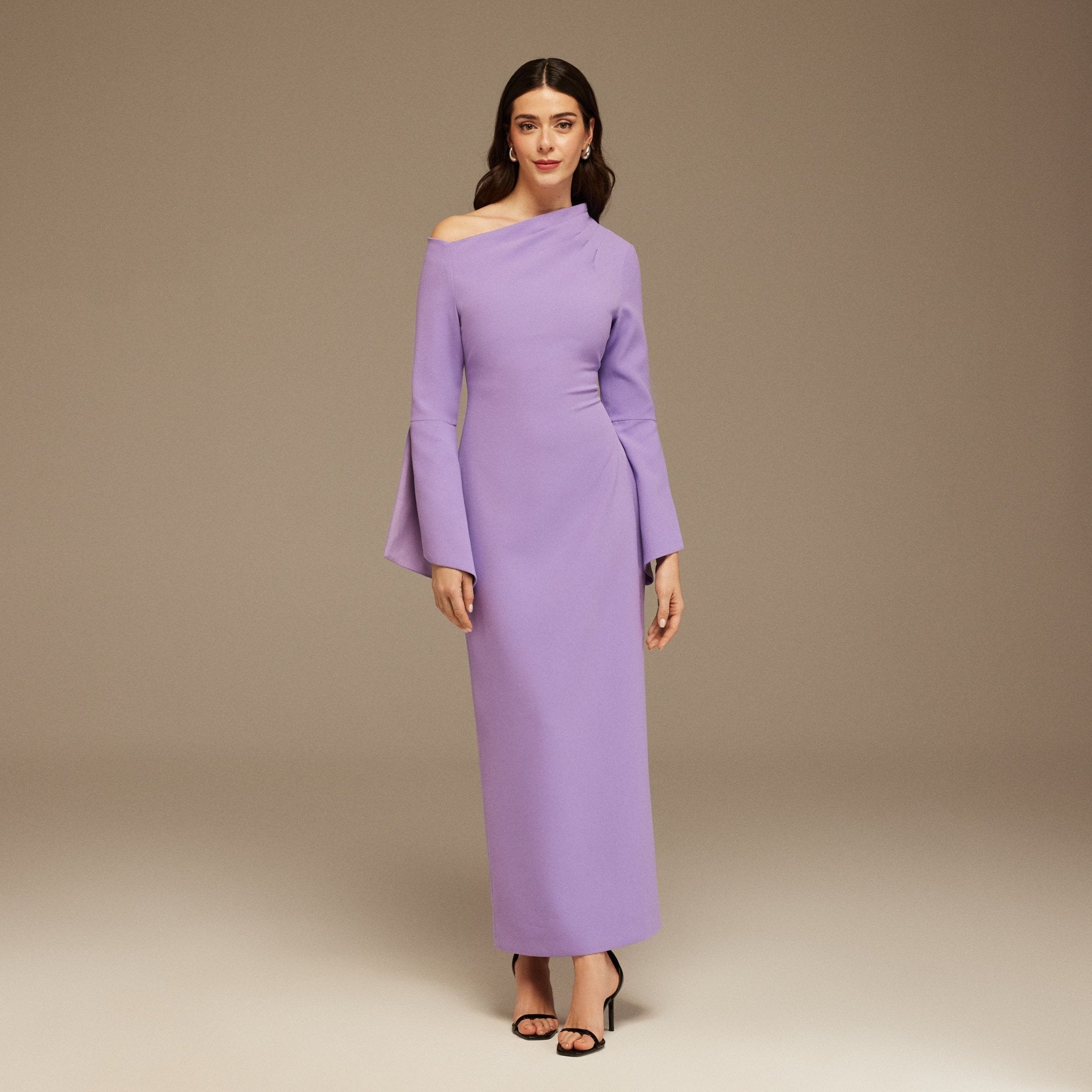 Purple Asymmetric Neck Flared Long Sleeve - shopaleena