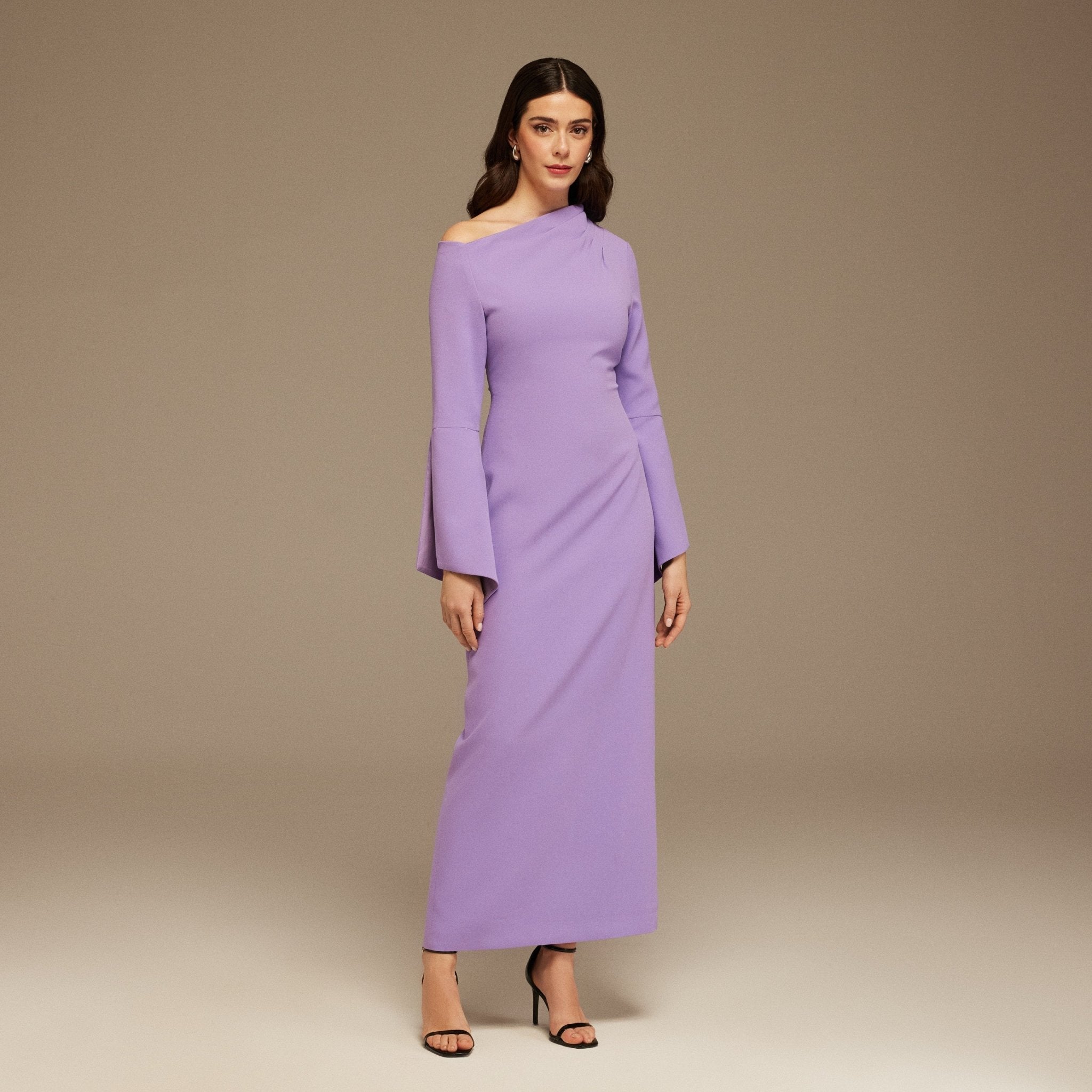 Purple Asymmetric Neck Flared Long Sleeve - shopaleena