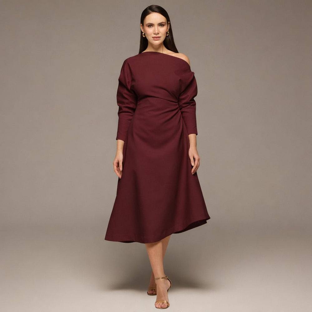 Purple Asymmetric Off Shoulder Maxi Dress - shopaleena