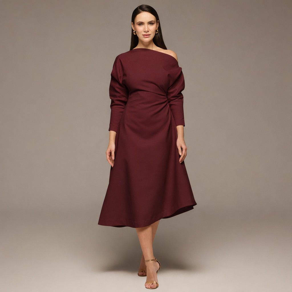 Purple Asymmetric Off Shoulder Maxi Dress - shopaleena